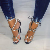 Ribbon Drill High Heel Sandals Oshnow